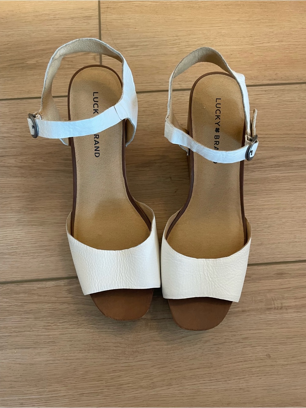 Lucky Brand White Open-Toe Ankle Strap Sandals